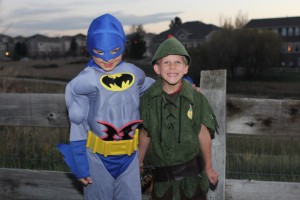 Batman and Peter Pan ready for candy