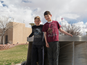 Evan and Alex looking at one of the dam impellers