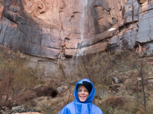 Alex avoiding a waterfall